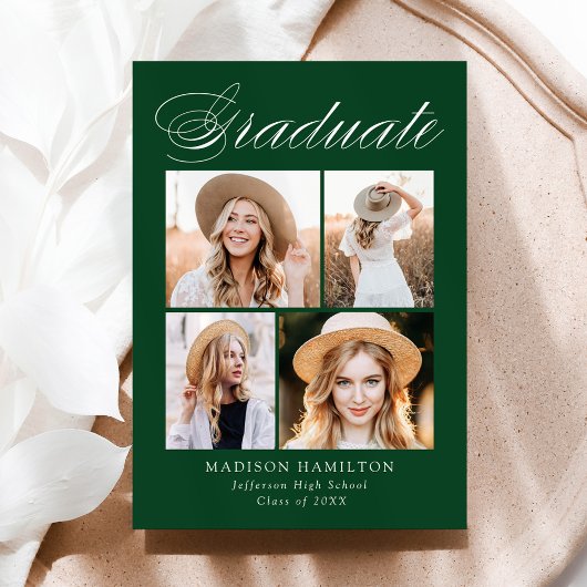 Faire-part Élégante calligraphie Vert 4 Photo Graduation