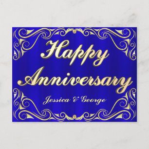 Faire-part Elégante Carte postale Gold & Blue Anniversaire