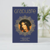 Faire-part Elégante Ecole de Graduation Mandala Gold Blue (Debout devant)