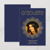 Faire-part Elégante Ecole de Graduation Mandala Gold Blue (Devant / Derrière)