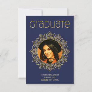 Faire-part Elégante Ecole de Graduation Mandala Gold Blue