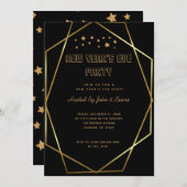 Faire-part Élégante fête du Nouvel An Noir & or (Devant / Derrière)