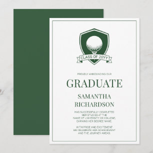 Faire-part Élégante graduation de golf vert et blanc moderne