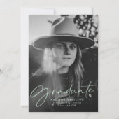 Faire-part Élégante Monnaie Vert Script Photo Graduation (Devant)