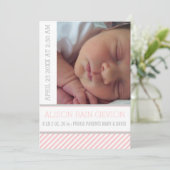 Faire-part Élégante naissance d'une petite fille rose, gris r (Debout devant)