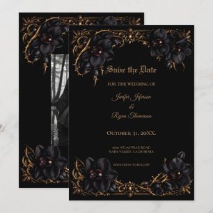 Faire-part Élégante orchidée noire mariage gothique, enregist