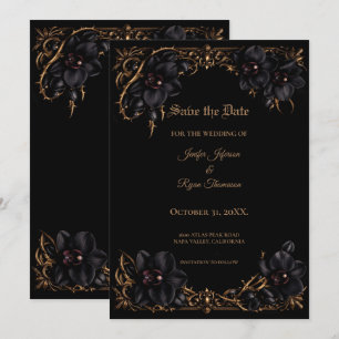 Faire-part Élégante orchidée noire mariage gothique, enregist