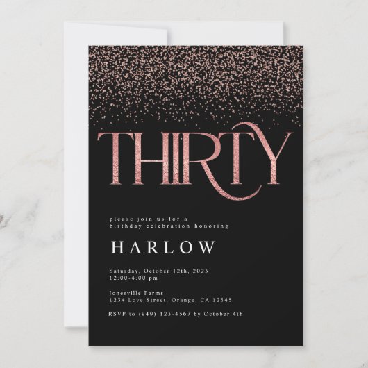 Faire-part Élégante Parties scintillant Rose or 30e anniversa (Devant)