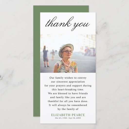 Faire-part Elégante photo commémorative Merci note (Devant / Derrière)