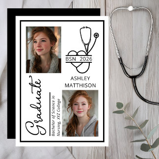 Faire-part Élégante photo de fin d'études en soins infirmiers