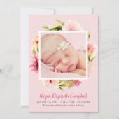 Faire-part Élégante Photo de naissance de bébé fille aux fleu (Devant)