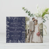 Faire-part Elégante photo Mariage floral marine et argent (Debout devant)