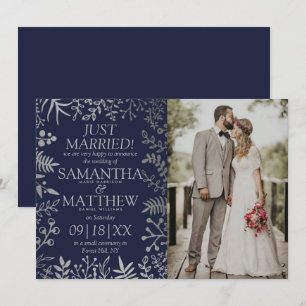 Faire-part Elégante photo Mariage floral marine et argent