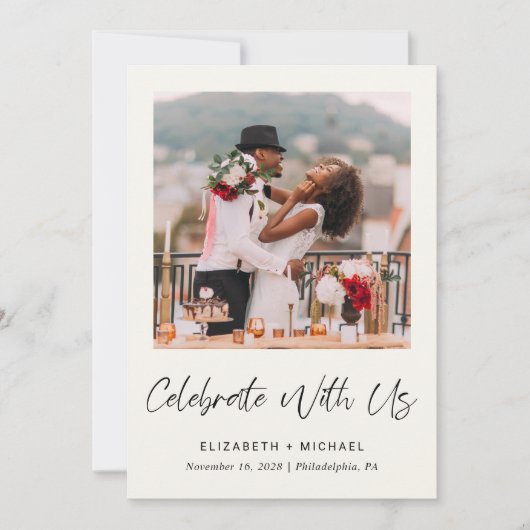 Faire-part Élégante Photo Qr Code Mariage Réception Invitatio (Devant)