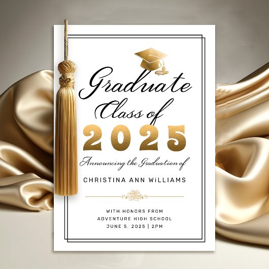 Faire-part Élégante remise de diplôme 2025 écriture noire sur