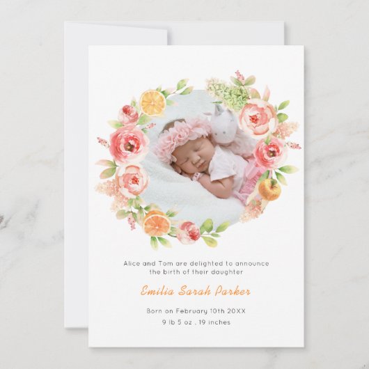 Faire-part Élégante Rose jaune Florale Wreath photo naissance (Devant)