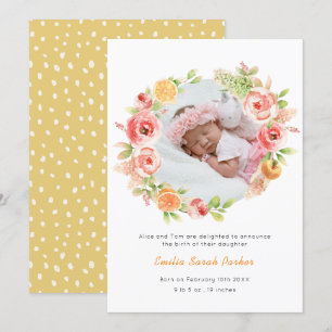 Faire-part Élégante Rose jaune Florale Wreath photo naissance