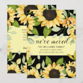 Faire-part Elégante Tournesol Aquarelle Florale Black Moving (Devant / Derrière)