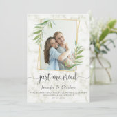 Faire-part Élégante Typographie Eucalyptus Marble Elopement (Debout devant)