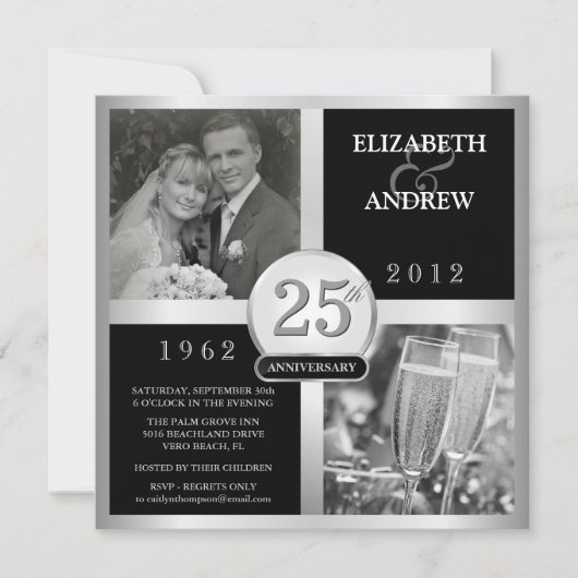 Faire-part élégants de 25e anniversaire de mariage (Devant)