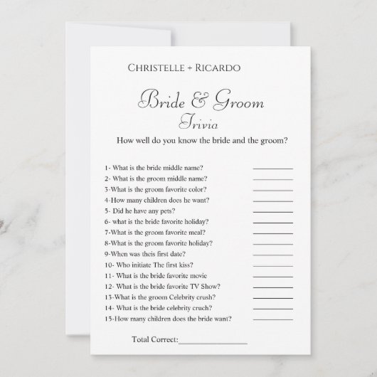 Faire-part Elegnat mariée & mariée trivia jeu de douche nupti (Devant)