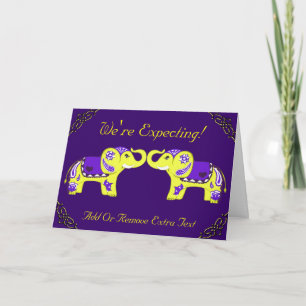 Faire-part Eléphant au henné (jaune/violet) (Baby shower)