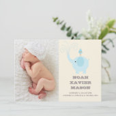 Faire-part Éléphant Bleu | Annonce de Naissance (Debout devant)