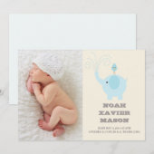 Faire-part Éléphant Bleu | Annonce de Naissance (Devant / Derrière)