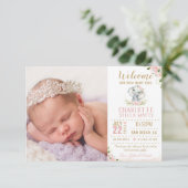 Faire-part Eléphant floral Blush Nouveau bébé fille photo nai (Debout devant)