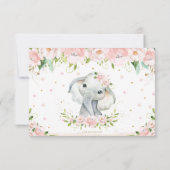Faire-part Eléphant floral Blush Nouveau bébé fille photo nai (Dos)