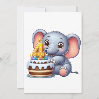 Faire-part Éléphant Mignon 4ème Anniversaire