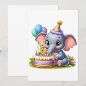 Faire-part Éléphant Mignon 6ème Anniversaire (Devant / Derrière)