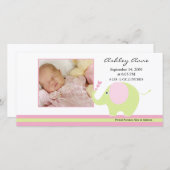 Faire-part Eléphant rose Bébé Fille Naissance Annouement (Devant / Derrière)