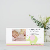 Faire-part Eléphant rose Bébé Fille Naissance Annouement (Debout devant)