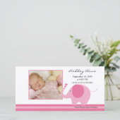 Faire-part Eléphant rose Bébé Fille Naissance Annouement (Debout devant)