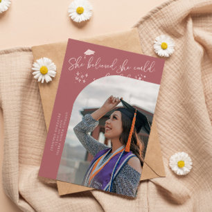 Faire-part Elle a cru en rose diplômée photo incurvée
