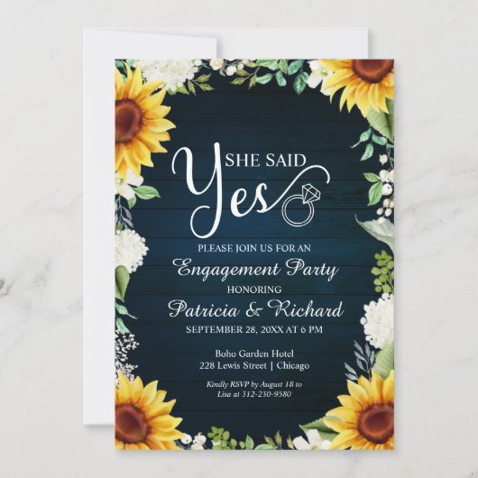 Faire-part Elle A Dit Oui Rustique Engagement Party Invitatio (Devant)