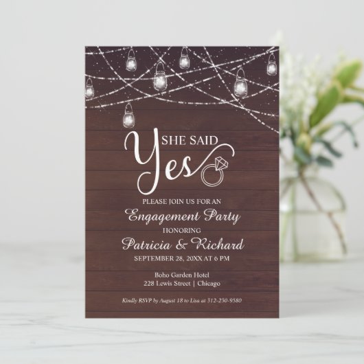 Faire-part Elle A Dit Oui Rustique Engagement Party Invitatio (Debout devant)