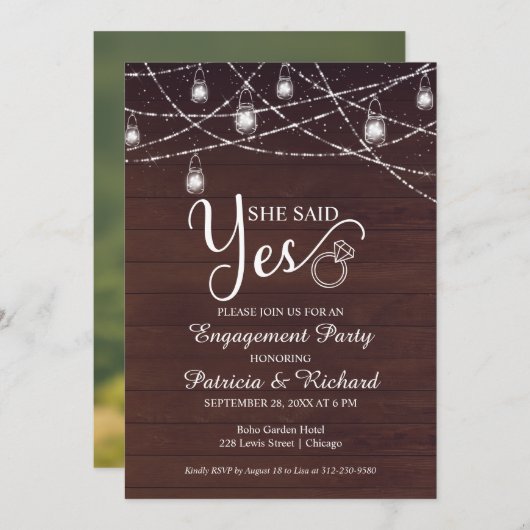 Faire-part Elle A Dit Oui Rustique Engagement Party Invitatio (Devant / Derrière)