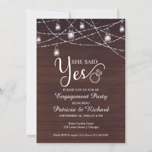 Faire-part Elle A Dit Oui Rustique Engagement Party Invitatio