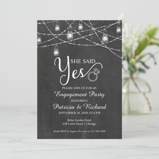 Faire-part Elle A Dit Oui Rustique Engagement Party Invitatio (Debout devant)