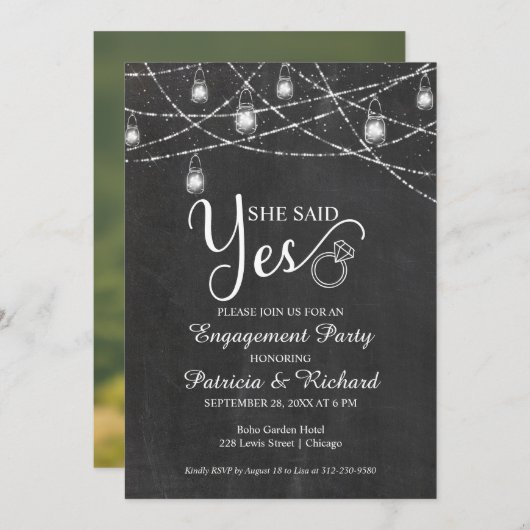 Faire-part Elle A Dit Oui Rustique Engagement Party Invitatio (Devant / Derrière)