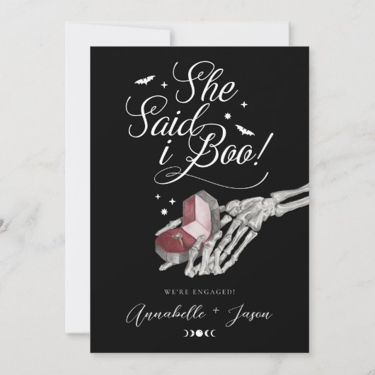 Faire-part Elle A Dit Que J'Ai Boo Skeleton Fiançailles Boîte (Devant)