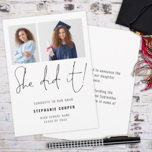 Faire-part Elle L'A Fait Script 2 Photo 2022 Graduation