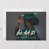 Faire-part Elle l'a fait Script Classique Photo de Remise de  (Devant)