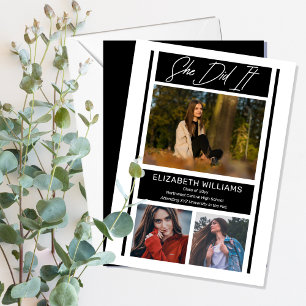 Faire-part Elle L'A Fait Simple Minimaliste BW Graduation