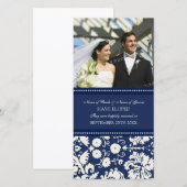 Faire-part Elopement Carte photo bleu Damask (Devant / Derrière)
