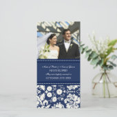 Faire-part Elopement Carte photo bleu Damask (Debout devant)