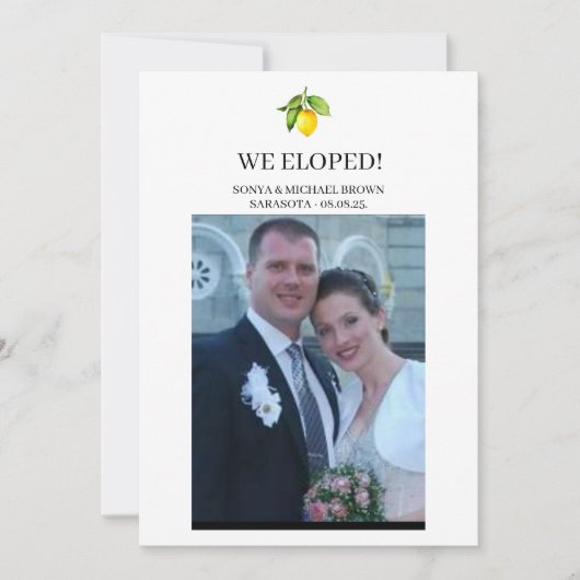 Faire-part Elopement citron jaune (Devant)