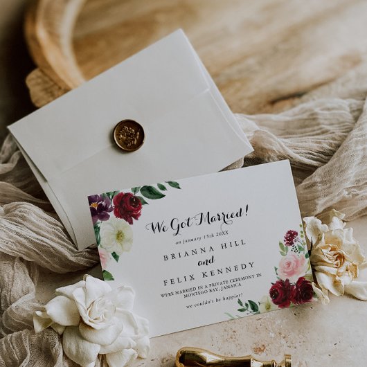 Faire-part Elopement de calligraphie florale de printemps ros